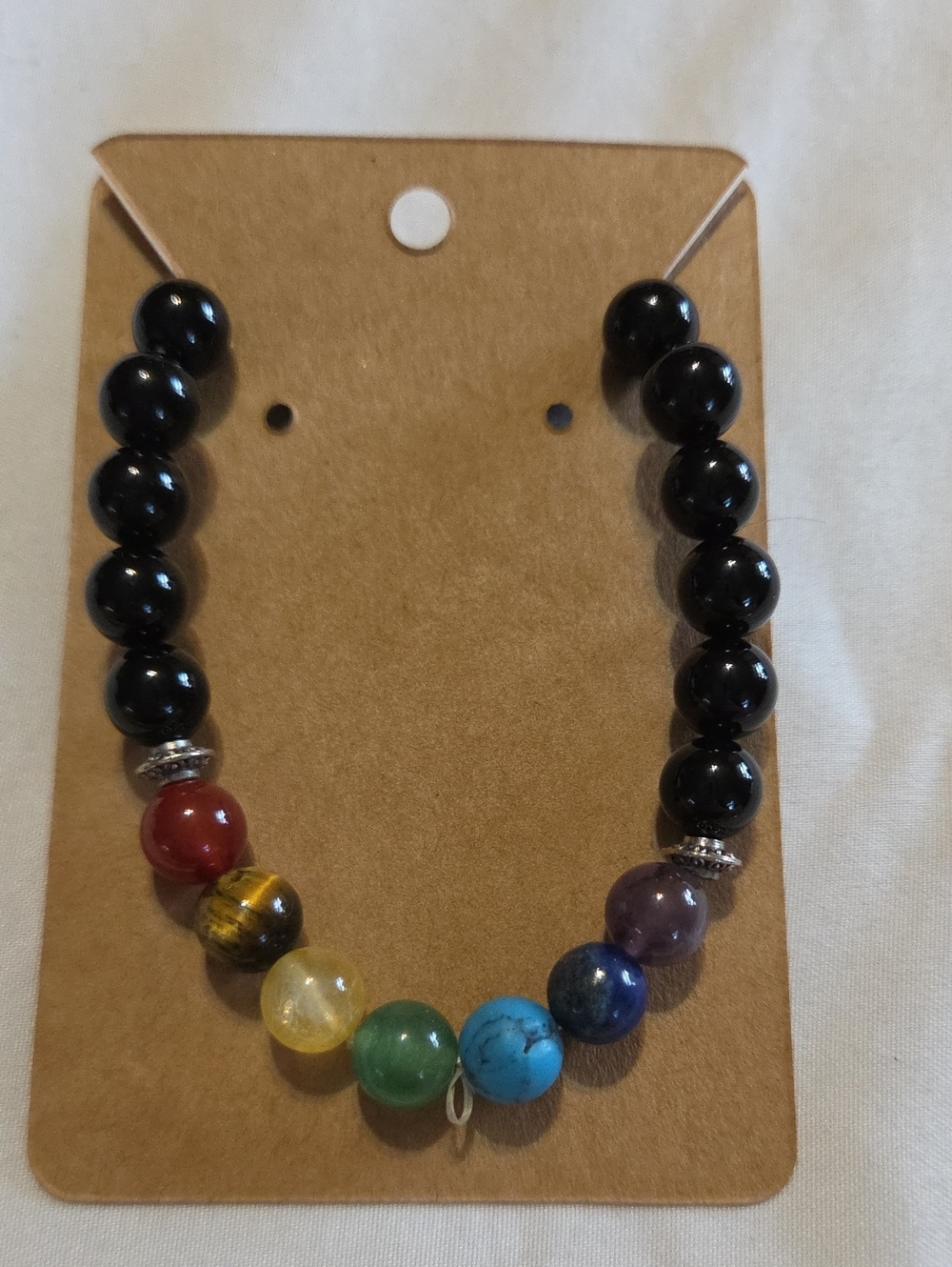 Chakra Beaded Bracelet with Black Accent Beads